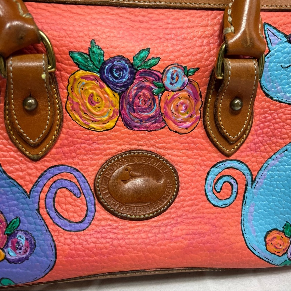 Vintage 90s Dooney & Burke double handle pebbled leather hand painted satchel - Picture 8 of 17